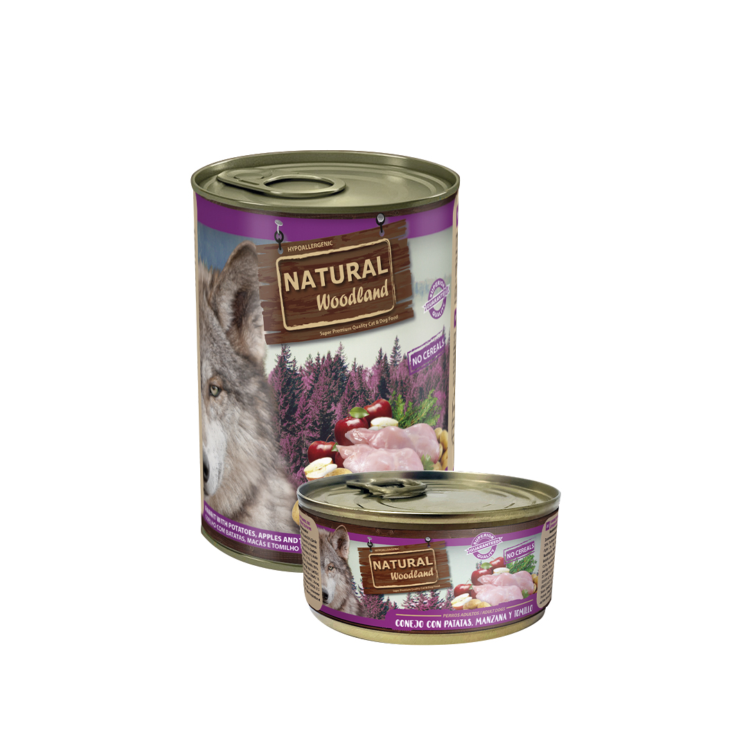 Natural-Woodland-Paté-de-Conejo-con-Patatas-y-Manzana Natural Woodland Paté de Conejo con Patatas y Manzana, alimento húmedo completo para perro