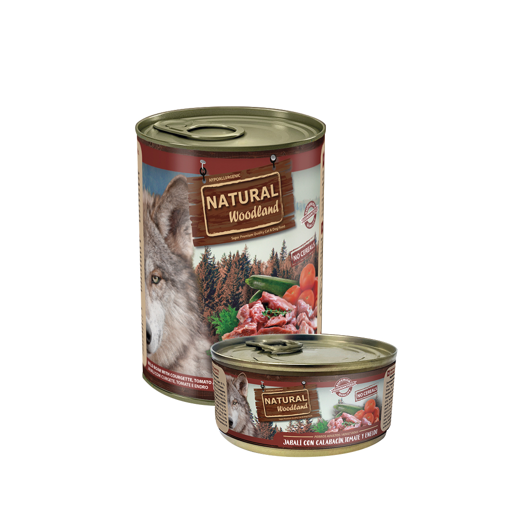 Natural Woodland Paté de Jabalí con Calabacín y Tomate Natural Woodland Paté de Jabalí con Calabacín y Tomate, alimento húmedo completo para perro