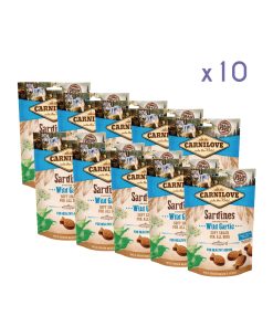 PELUCHOS-MASCOTAS-CARNILOVE---SNACKS-DE-SARDINA-CON-AJO-SILVESTRE-SEMIHÚMEDOS-PACK-10