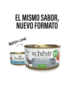 PELUCHOS-MASCOTAS-SCHESIR -ATÚN-CON-CALAMARES-EN-GELATINA-NUEVO-FORMATO
