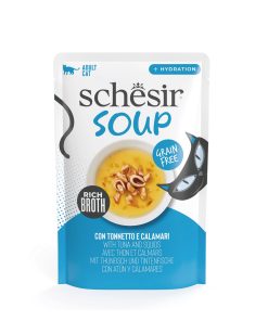 Schesir Sopa de Atún con Calamares, alimento húmedo complementario para gatos