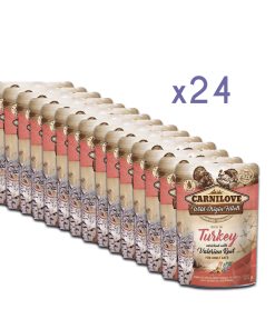 PELUCHOS-MASCOTAS-CARNILOVE---POUCH-DE-PAVO-CON-RAÍZ-DE-VALERIANA-PACK-24