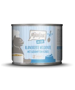 MjAMjAM Pato escaldado con calabaza en salsa, alimento húmedo completo para gatos