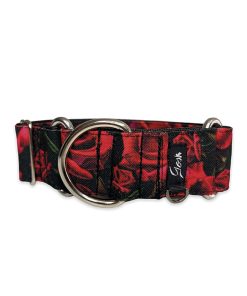 PELUCHOS-MASCOTAS-COLLAR-MARTINGALE-ROSAS-NEGRO