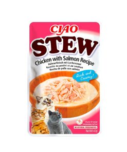 PELUCHOS-MASCOTAS-CIAO-STEW-GUISO-DE-POLLO-CON-SALMÓN-40GR
