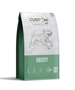 Pienso de gama veterinaria para perros con exceso de peso u obsesidad de la marca custom, receta obesity