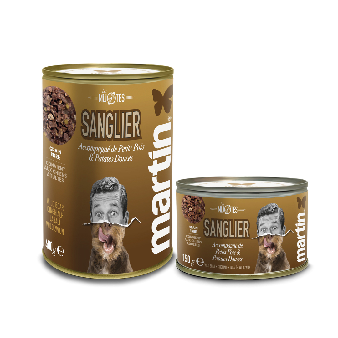 Martin Guiso de Jabalí con guisantes y batatas 150 y 400 gr Martin Guiso de Jabalí con guisantes y batatas. Les Mijotes - alimento húmedo completo para perros