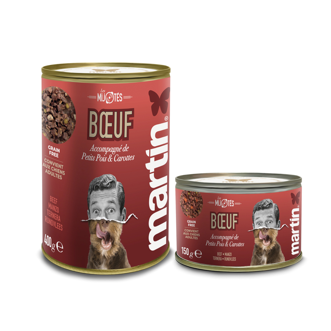 Martin Guiso de Vacuno con guisantes y zanahorias 150 y 400 gr Martin Guiso de Vacuno con guisantes y zanahorias. Les Mijotes - alimento húmedo completo para perros
