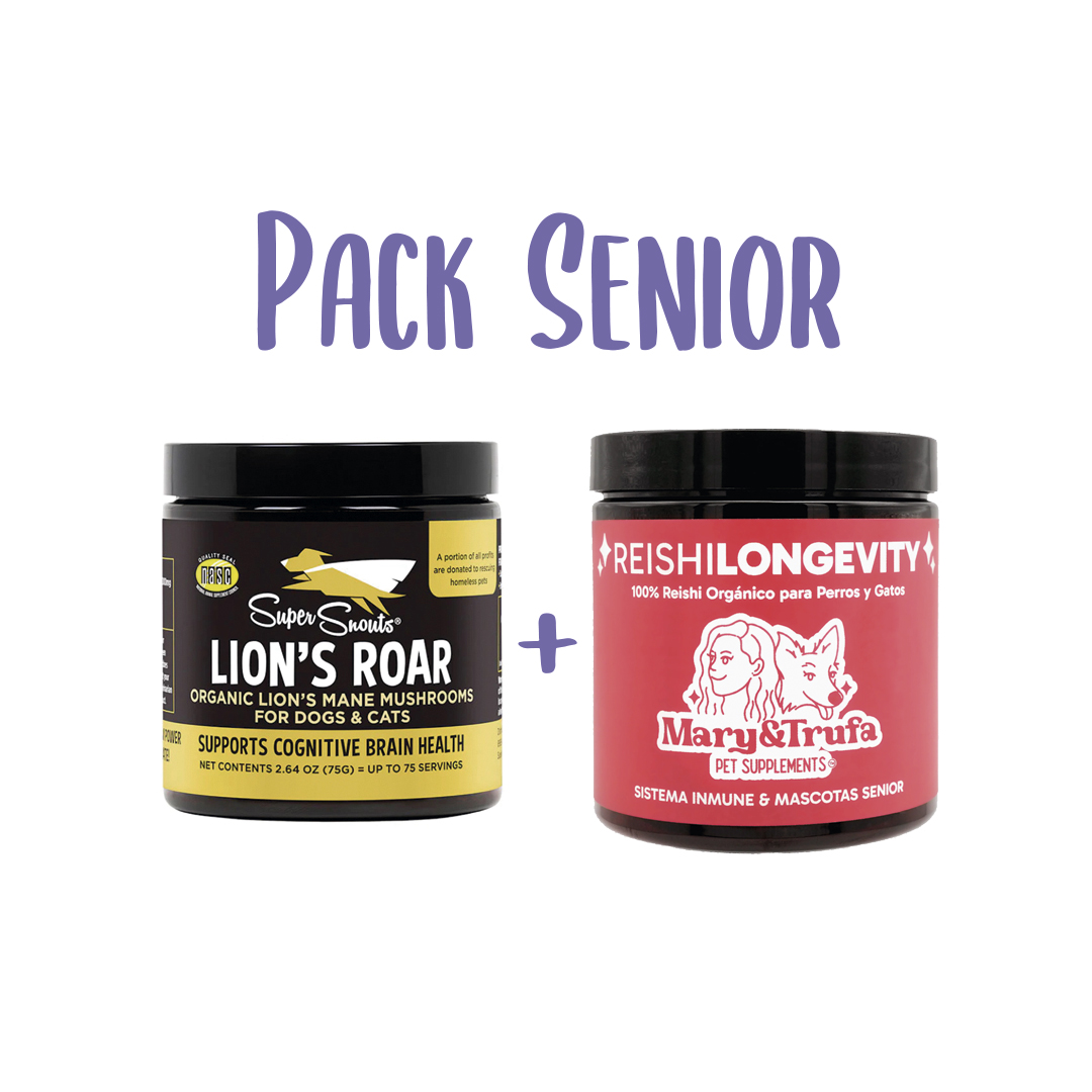 Pack Senior Hongos Lion’s Roar + Reishi Longevity Pack Senior Hongos Lion’s Roar + Reishi Longevity para perros y gatos