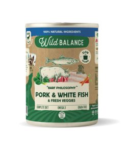 Wild Balance Receta de Cerdo y Merluza cocinado al vapor, alimento húmedo para perros