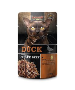 Leonardo Pulled Beef Pato con Ternera, alimento húmedo completo para gatos
