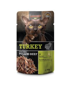 Leonardo Pulled Beef Pavo con Ternera, alimento húmedo completo para gatos