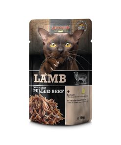 Leonardo Pulled Beef Pollo con Cordero, alimento húmedo completo para gatos