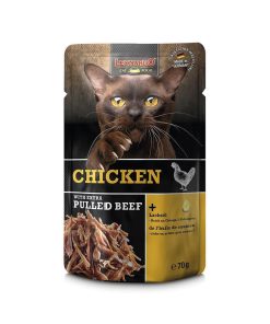 Leonardo Pulled Beef Pollo con Ternera, alimento húmedo completo para gatos